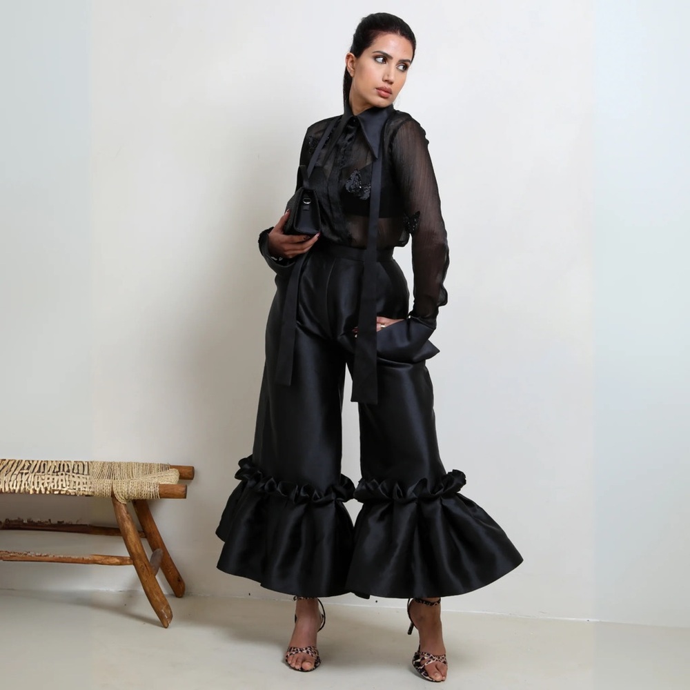 Elegant Black Ruffled Pants